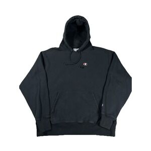 VTG Champion Hoodie Reverse Weave Men's Size XL Black Blank Pullover Thick Heavy
